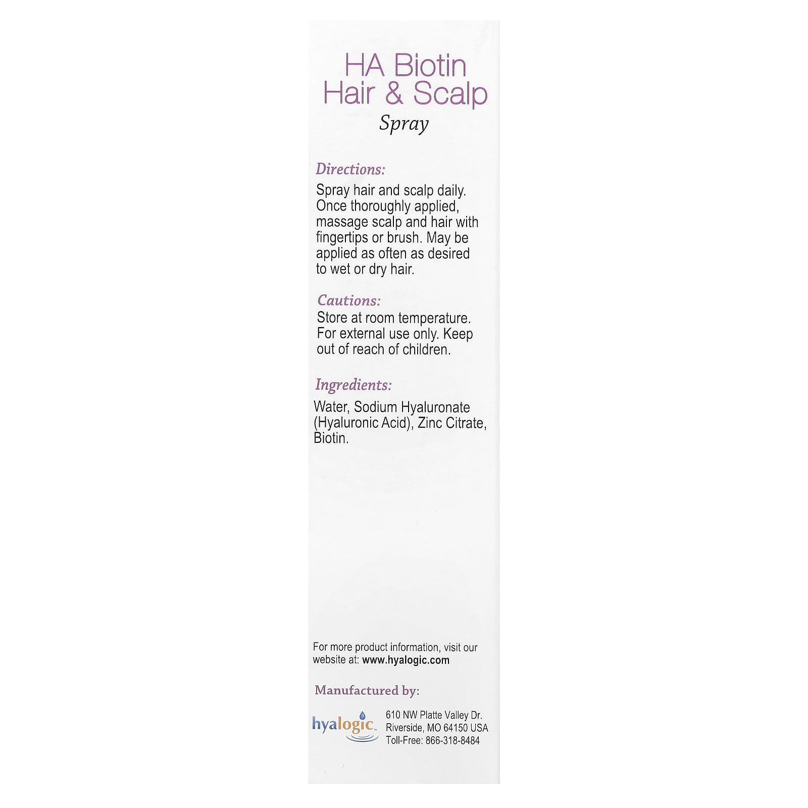 Hyalogic, HA Biotin Hair & Scalp Spray, 4 fl oz (118 ml)