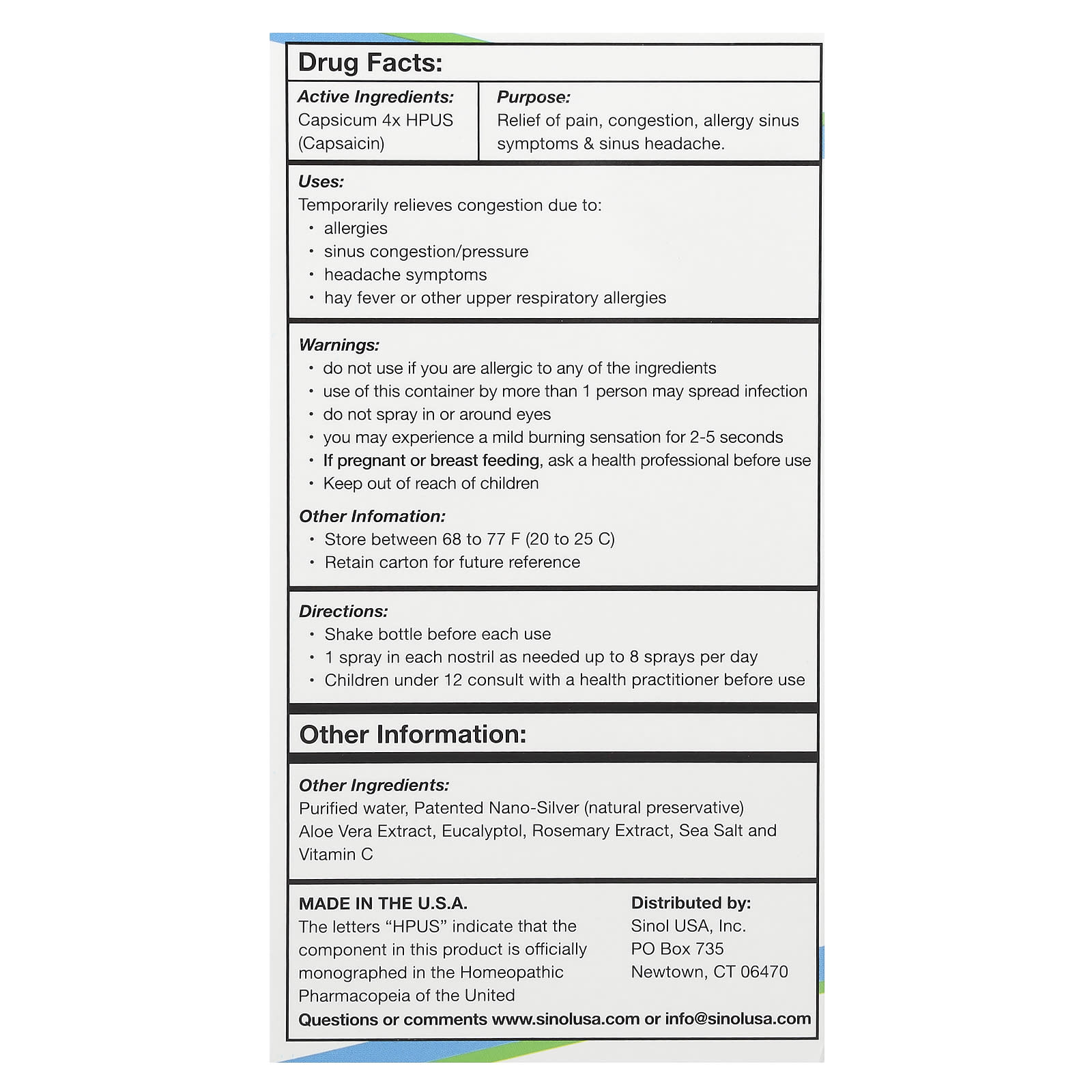 Sinol, SinolM™, All-Natural Nasal Spray, Fast Allergy & Sinus Relief, 15 ml