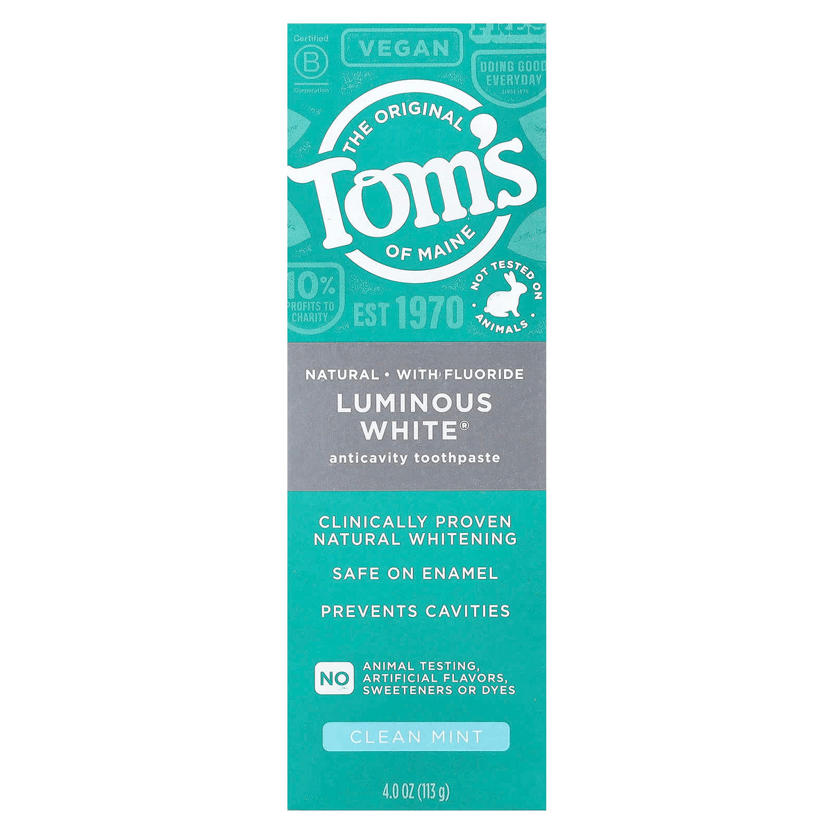 Tom's of Maine, Luminous White®, Anticavity Toothpaste with Fluoride, Clean Mint, 4 oz (113 g)