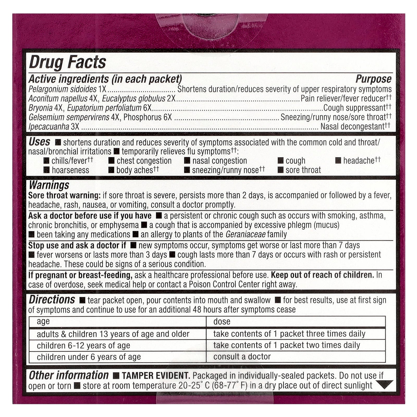 Nature's Way, Umcka®, Cold + Flu Relief, Ages 6+, Berry, 6 Boxes, 10 Packets Each