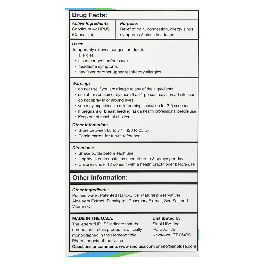 Sinol, SinolM™, All-Natural Nasal Spray, Fast Allergy & Sinus Relief, 15 ml