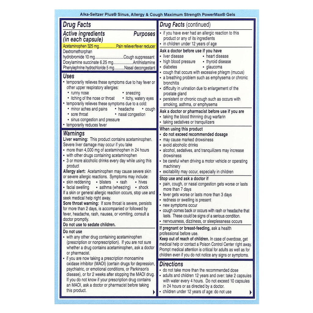 Alka-Seltzer Plus, PowerMax® Gels, Sinus, Allergy & Cough, Maximum Strength, 24 Liquid Gels