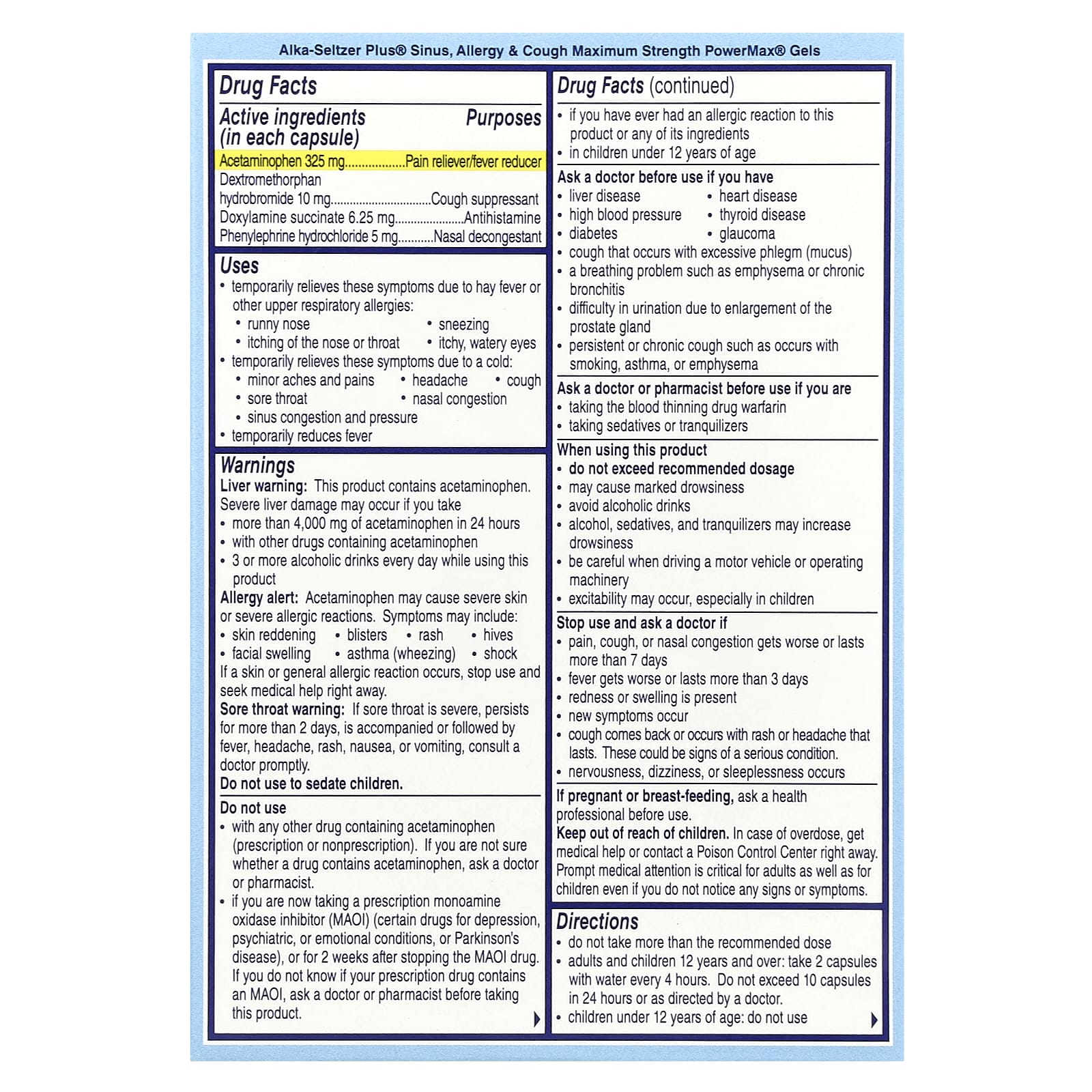 Alka-Seltzer Plus, PowerMax® Gels, Sinus, Allergy & Cough, Maximum Strength, 24 Liquid Gels