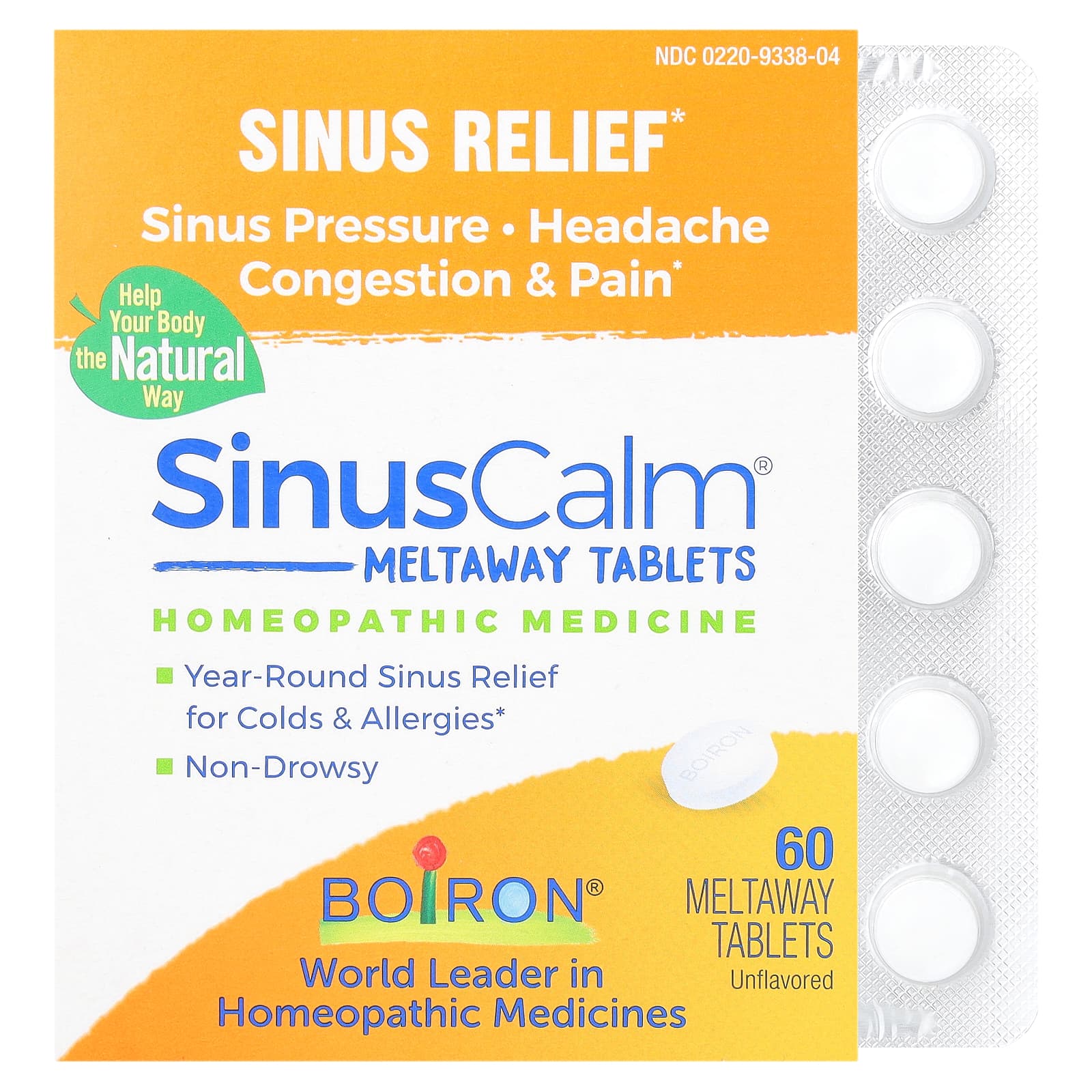 Boiron, SinusCalm®, Sinus Relief, Unflavored, 60 Meltaway Tablets