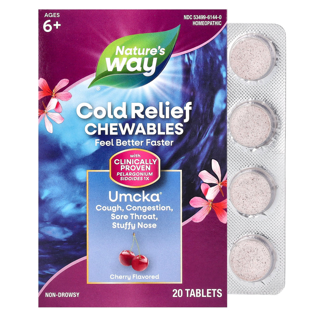 Nature's Way, Umcka, Cold Relief Chewables, Ages 6+, Cherry, 20 Tablets