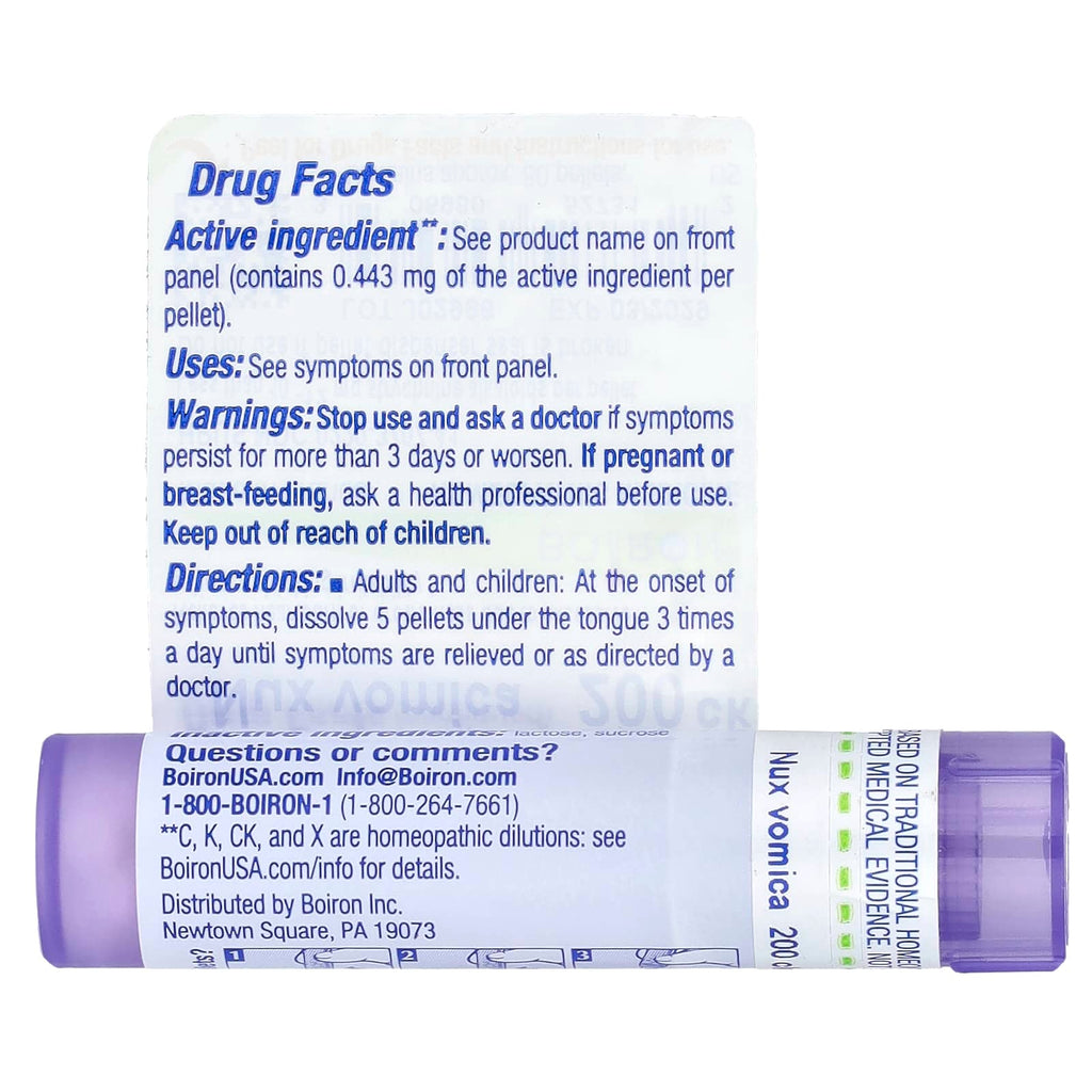 Boiron, Nux Vomica, 200CK, Heartburn Relief, Approx 80 Pellets