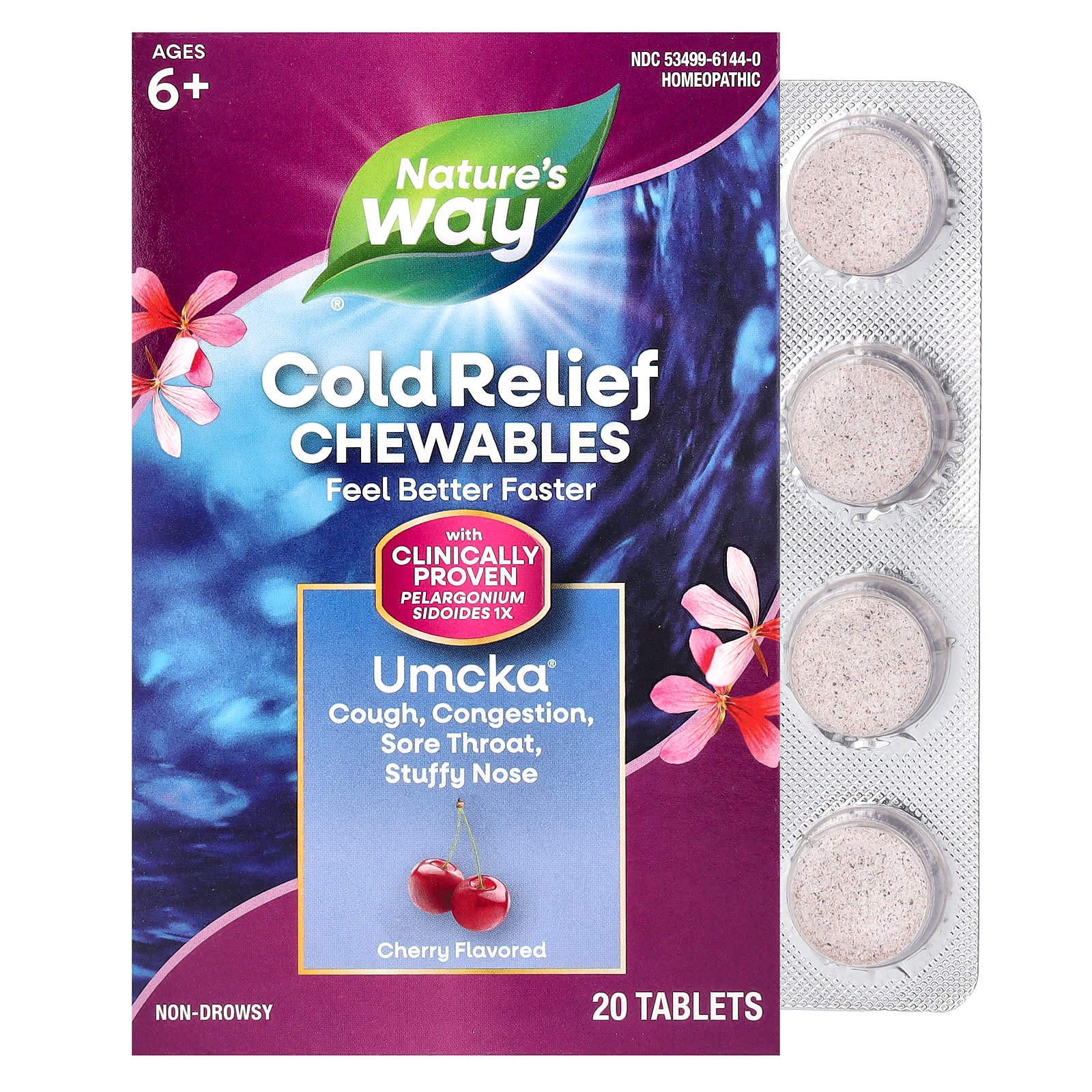 Nature's Way, Umcka, Cold Relief Chewables, Ages 6+, Cherry, 20 Tablets