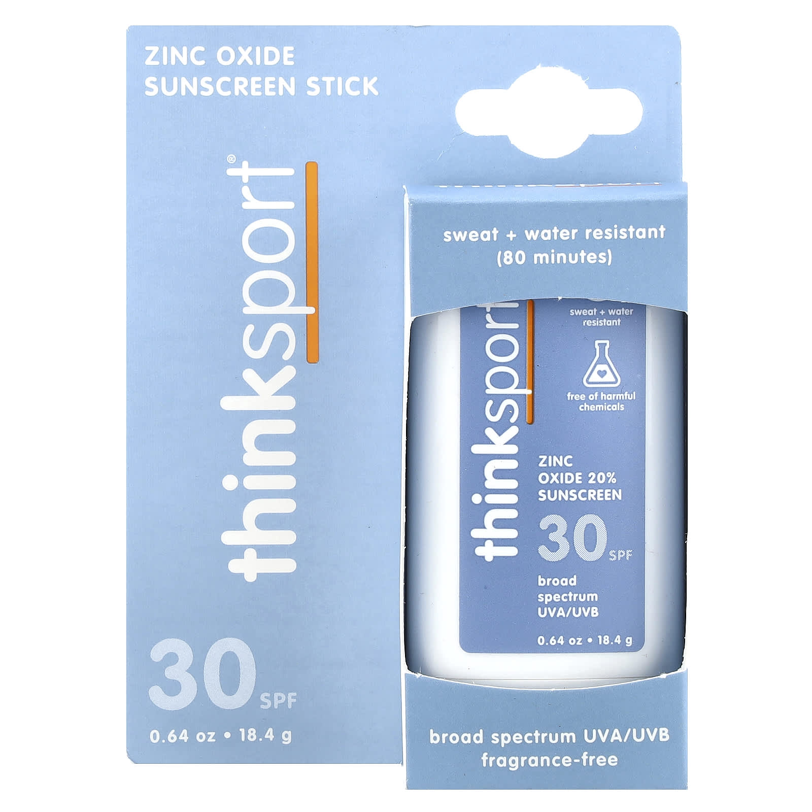 think, Sport®, Zinc Oxide 20% Sunscreen Stick, SPF 30, Fragrance Free, 0.64 oz (18.4 g)