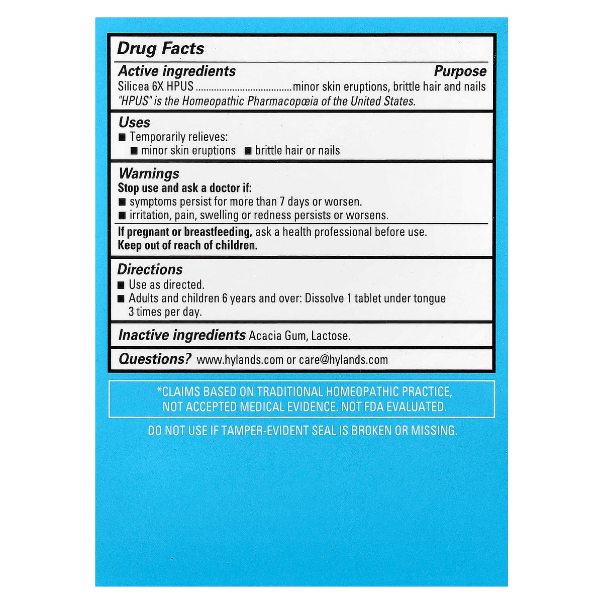 Hyland's Naturals, Cell Salt #12, Silicea 6X, 100 Quick-Dissolving Single Tablet