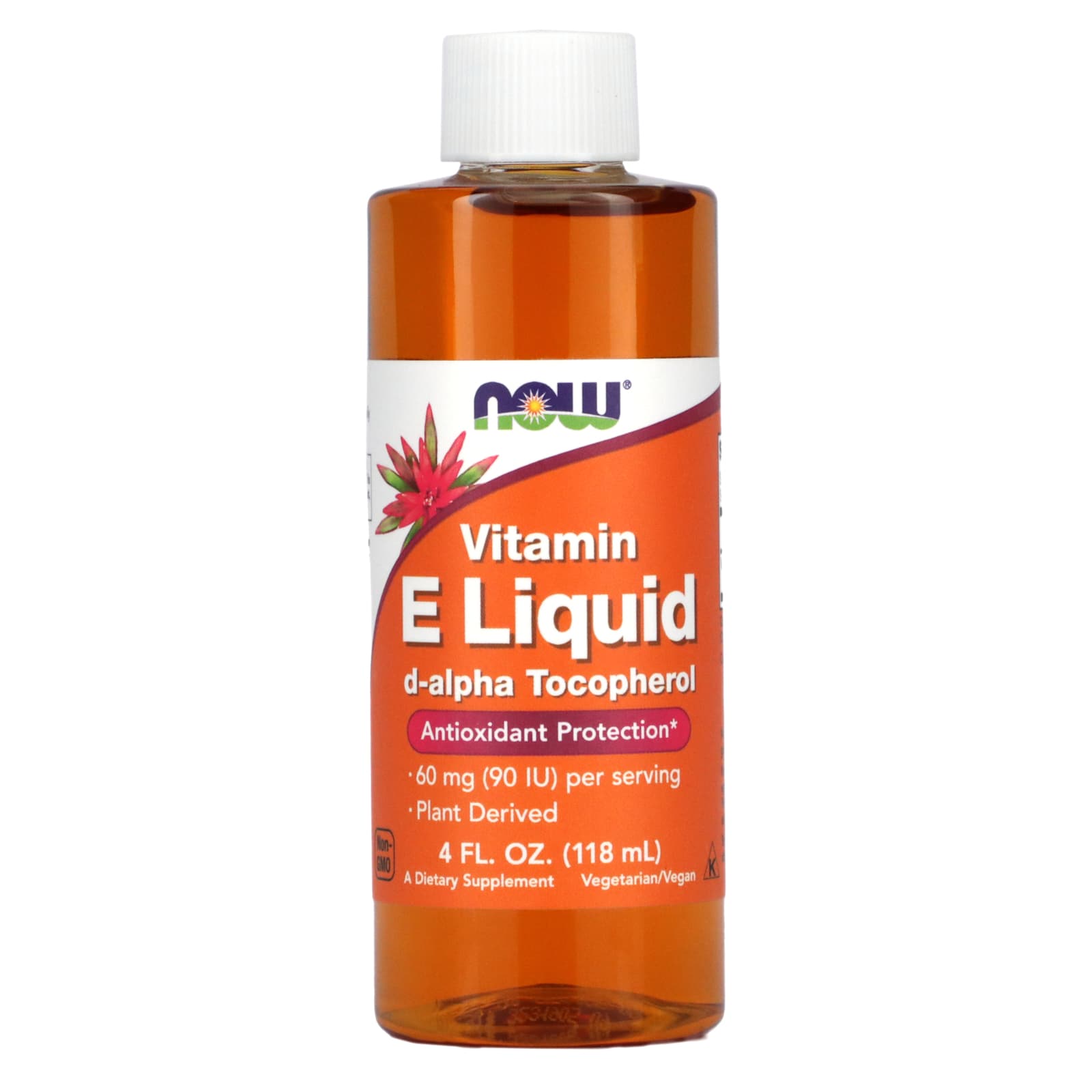 NOW Foods, Vitamin E Liquid, D-Alpha Tocopherol, 60 mg (90 IU), 4 fl oz (118 ml)