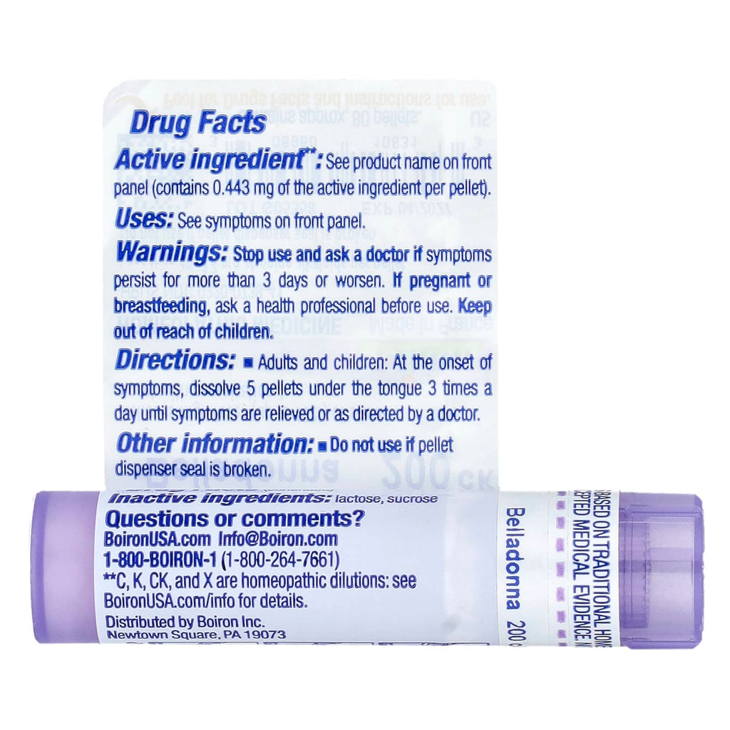 Boiron, Belladonna, 200CK, Fever Relief, Approx 80 Pellets