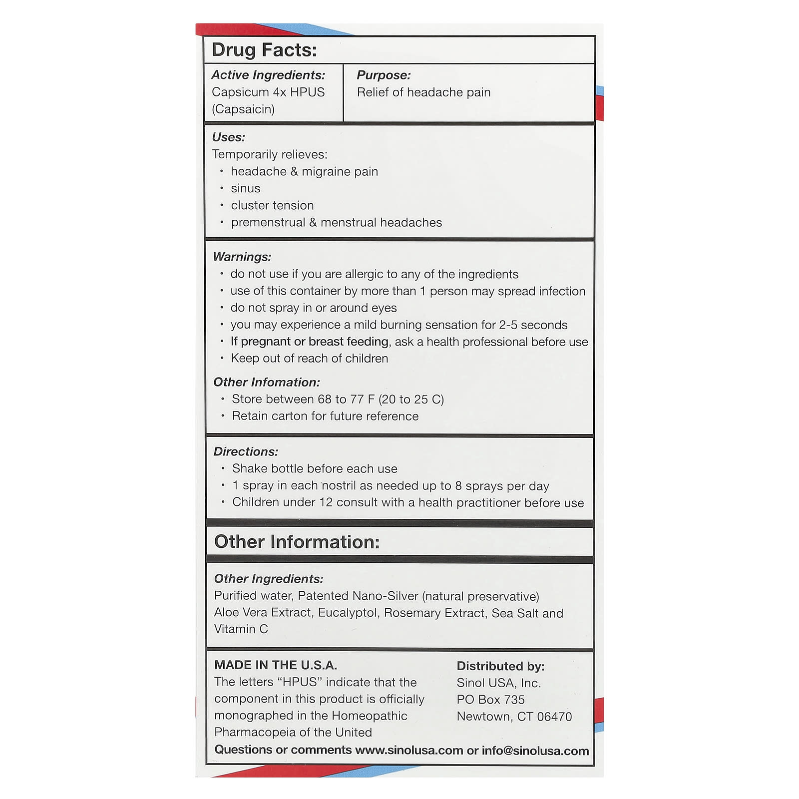 Sinol, SinolM™, All-Natural Nasal Spray, Fast Headache Relief, 15 ml