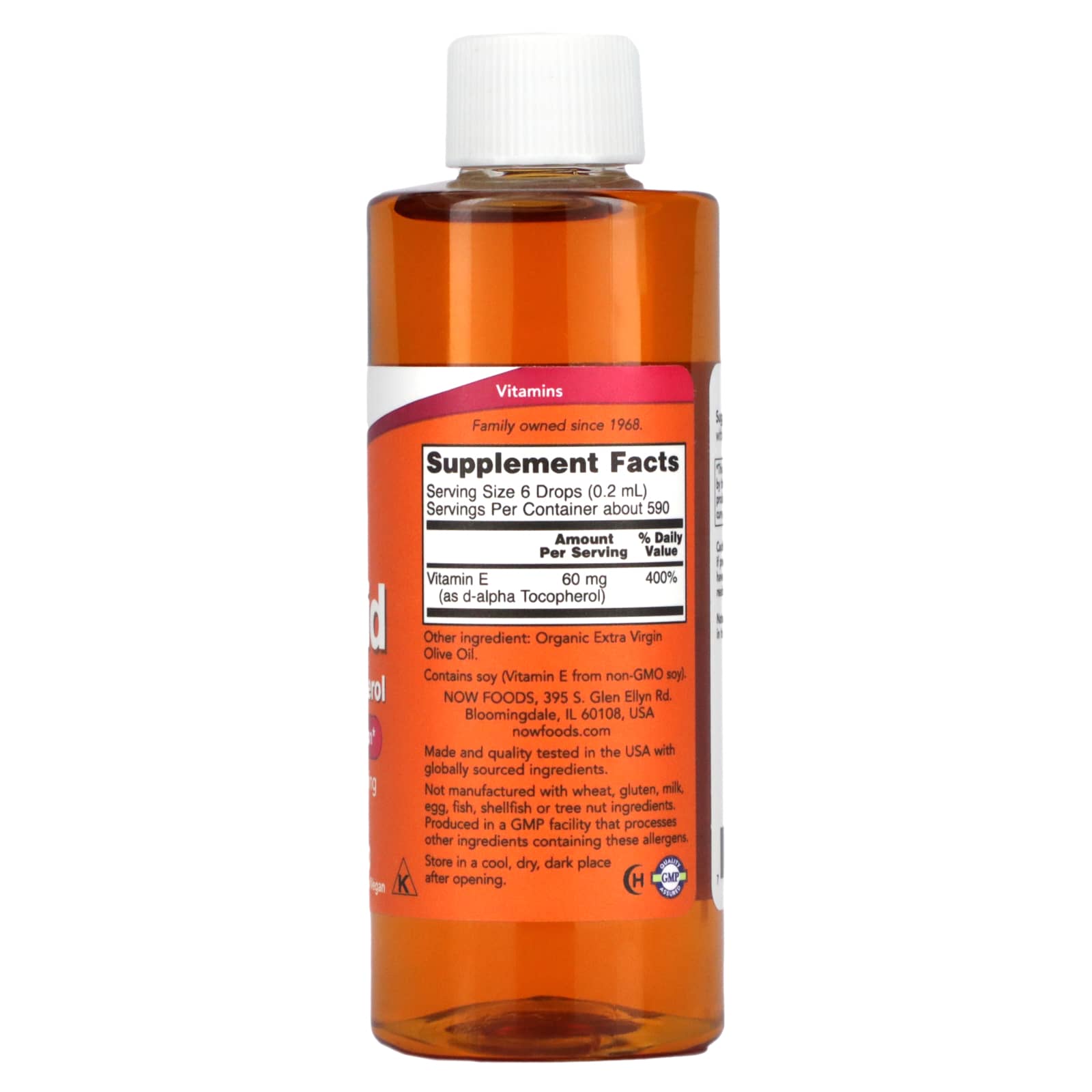 NOW Foods, Vitamin E Liquid, D-Alpha Tocopherol, 60 mg (90 IU), 4 fl oz (118 ml)