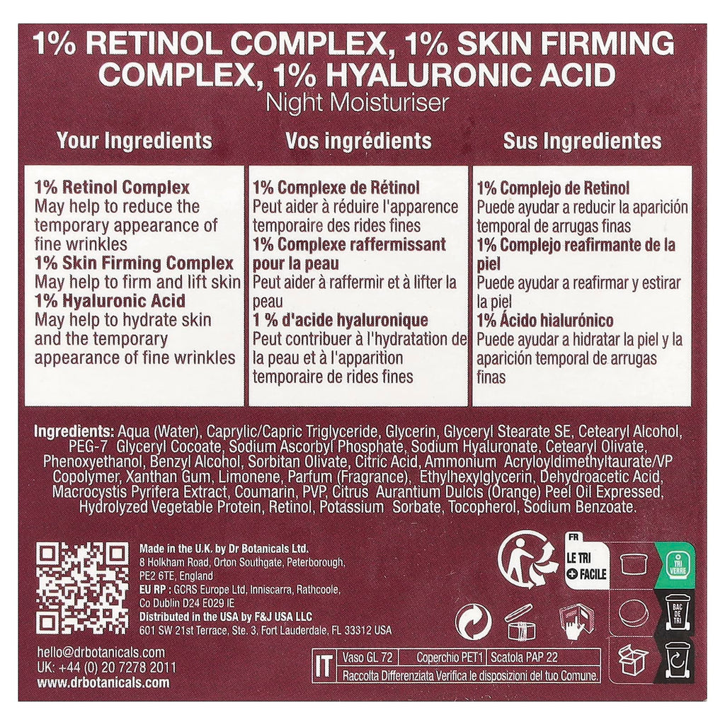 Dr. Botanicals, Re1, Retinol Complex, Skin Firming Complex & Hyaluronic Acid, Night Moisturizer, 2 fl oz (60 ml)