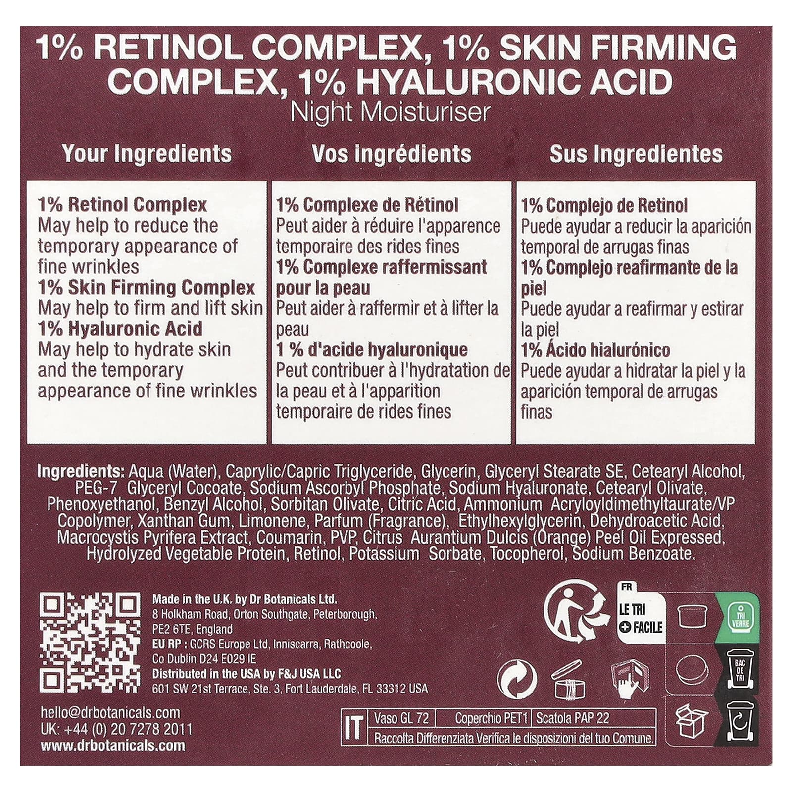 Dr. Botanicals, Re1, Retinol Complex, Skin Firming Complex & Hyaluronic Acid, Night Moisturizer, 2 fl oz (60 ml)