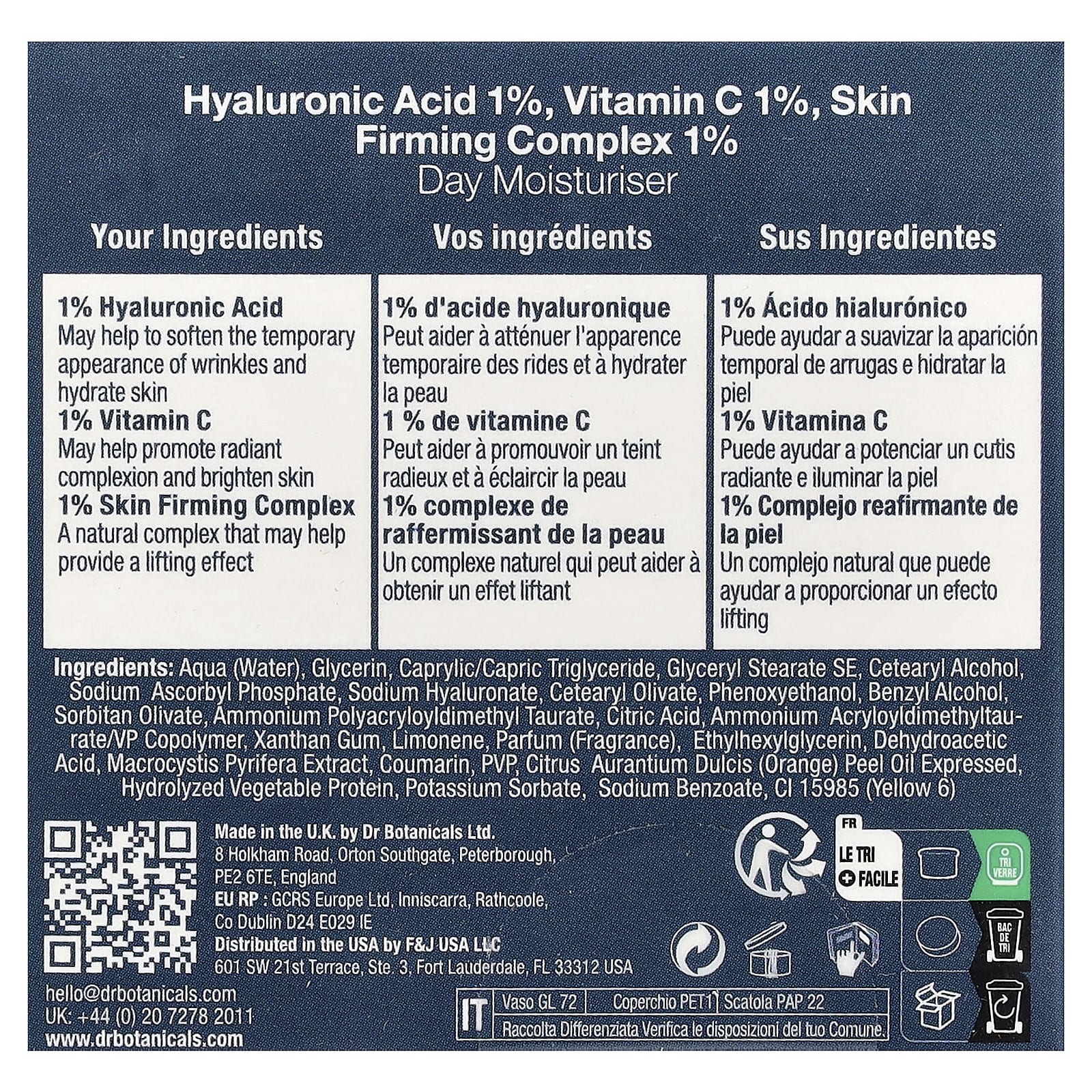 Dr. Botanicals, Hy¹, Hyaluronic Acid, Vitamin C Skin Firming Complex Day Moisturizer, 2 fl oz (60 ml)