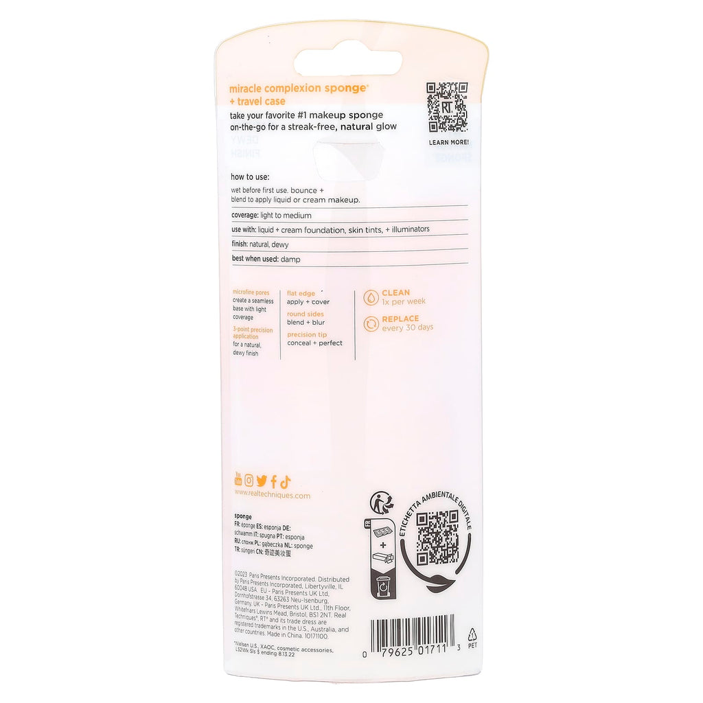 Real Techniques, Miracle Complexion Sponge® + Travel Case, 2 Piece Set