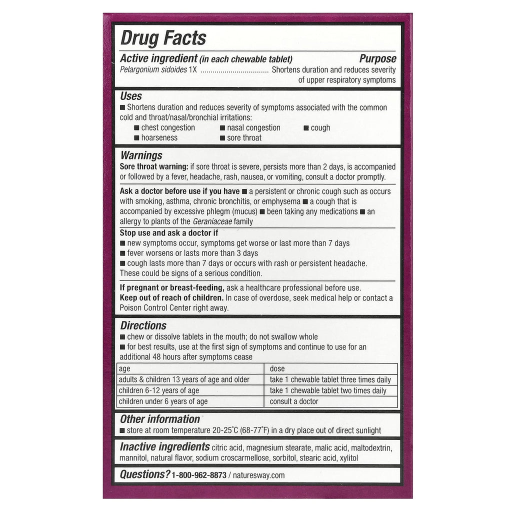 Nature's Way, Umcka, Cold Relief Chewables, Ages 6+, Cherry, 20 Tablets