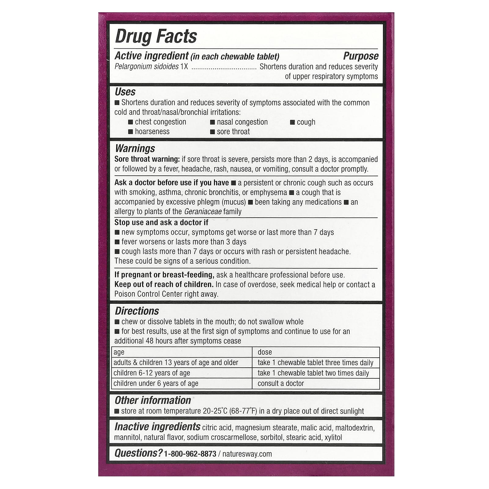 Nature's Way, Umcka, Cold Relief Chewables, Ages 6+, Cherry, 20 Tablets