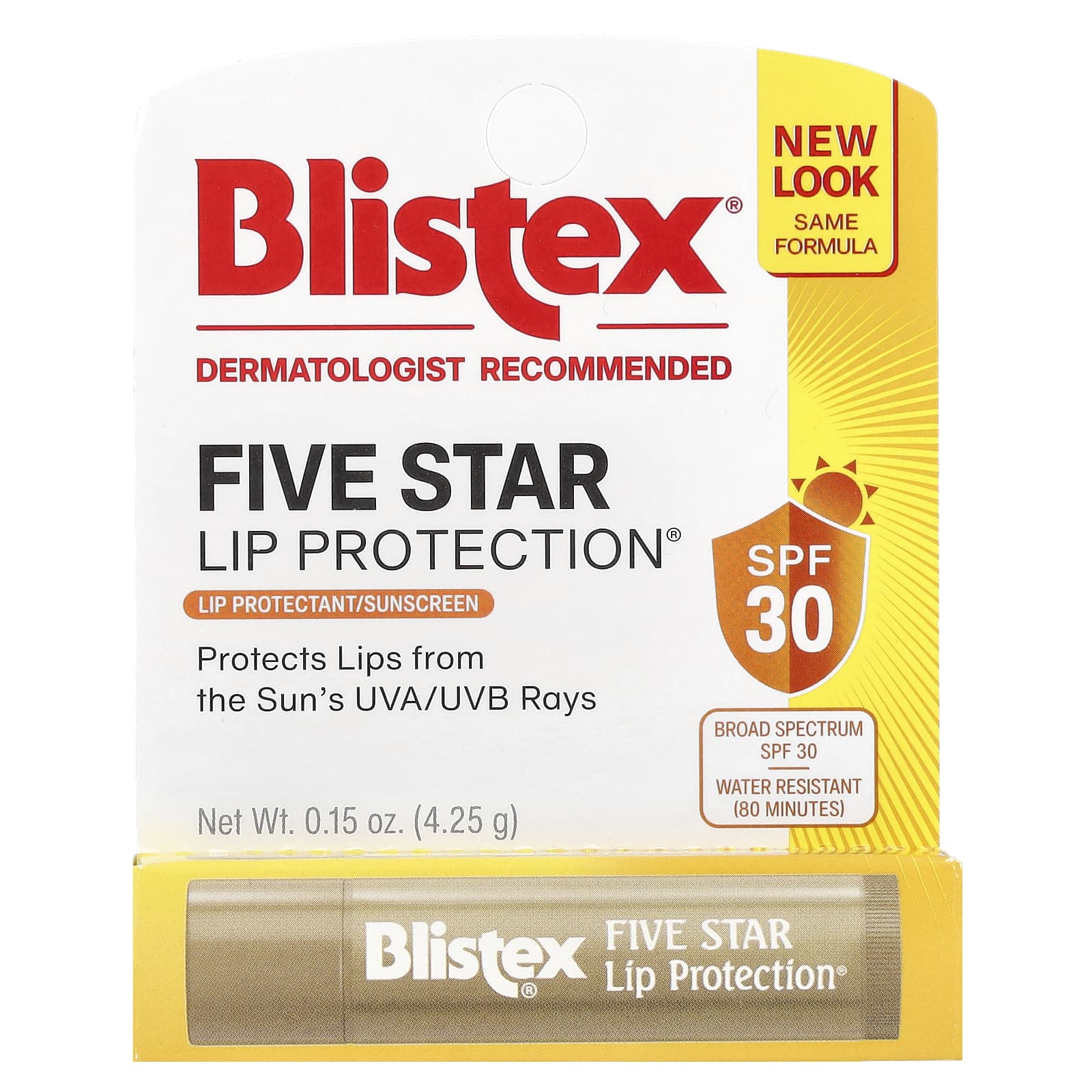 Blistex, Five Star Lip Protection®, Lip Protectant/Sunscreen, SPF 30, 0.15 oz (4.25 g)