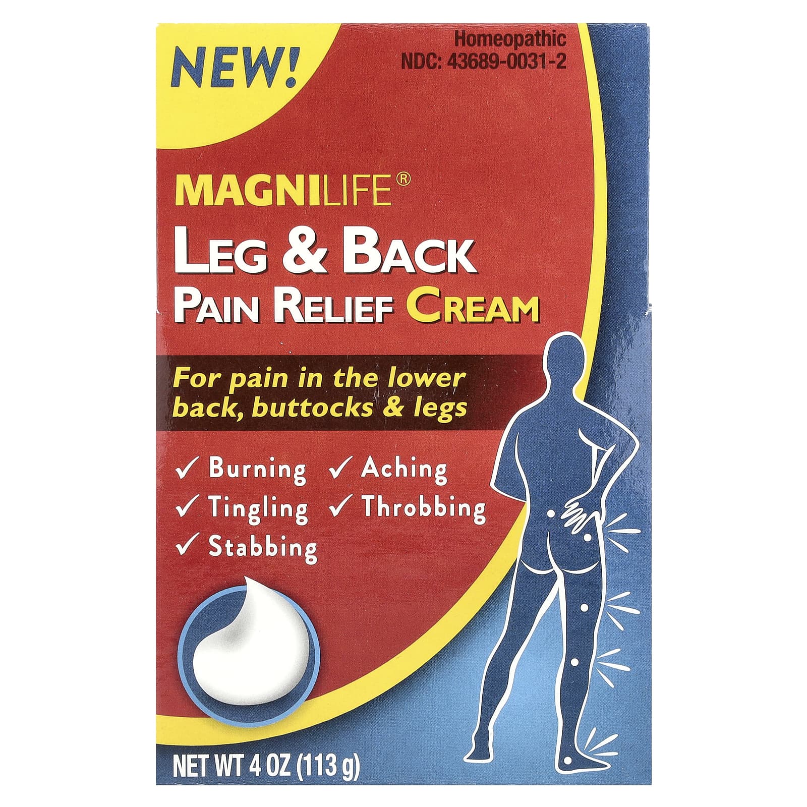 MagniLife, Leg & Back Pain Relief Cream, 4 oz (113 g)