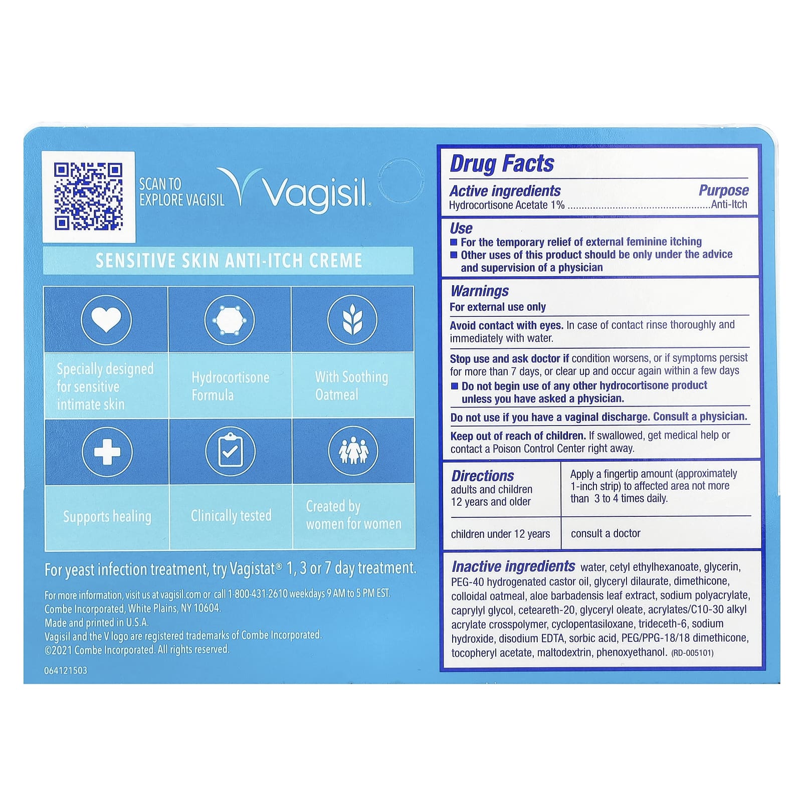 Vagisil, Anti-Itch Creme With Hydrocortisone, Sensitive Skin, 1 oz (28 g)