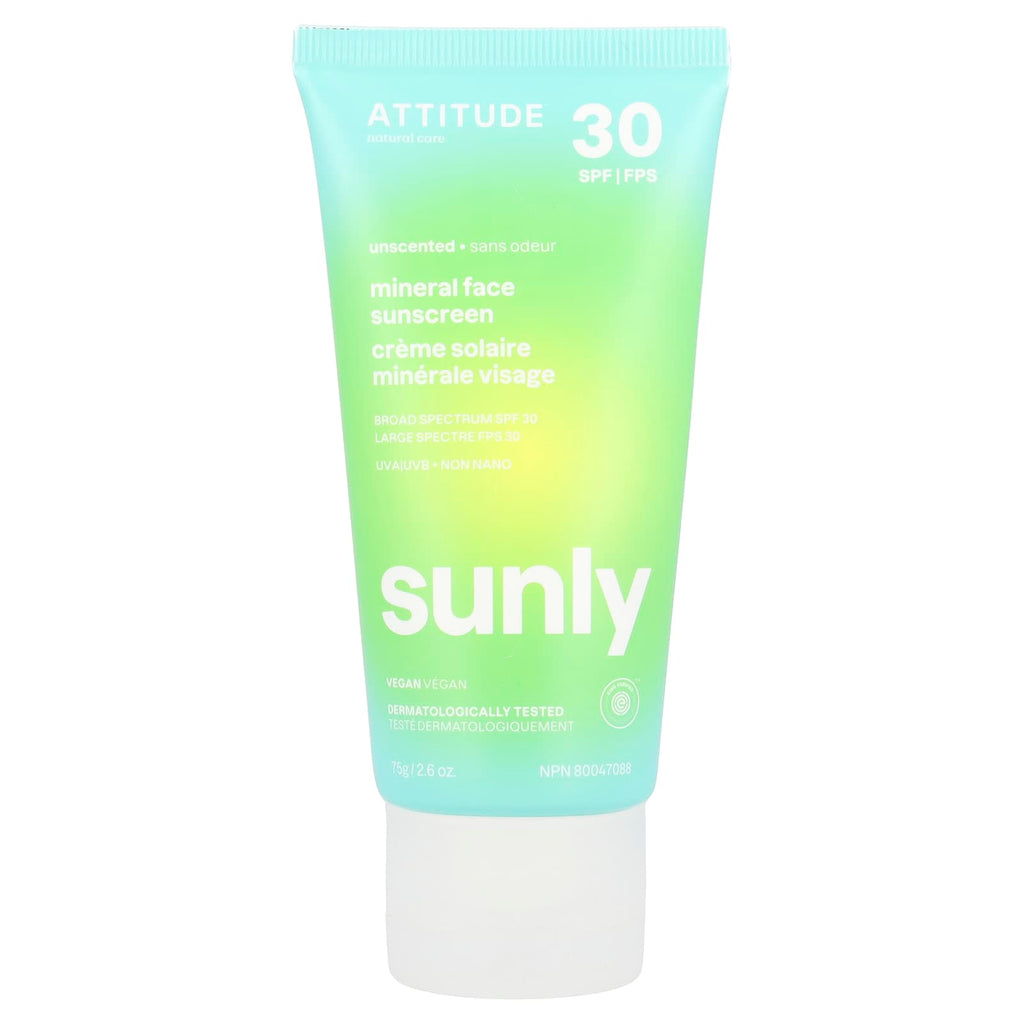 ATTITUDE, Sunly, Mineral Face Sunscreen, SPF 30, Unscented, 2.6 oz (75 g)