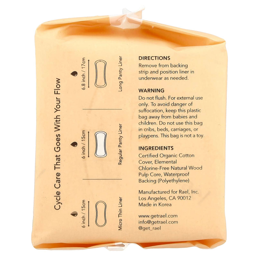 Rael, Organic Cotton Cover Panty Liners, Regular, 20 Count