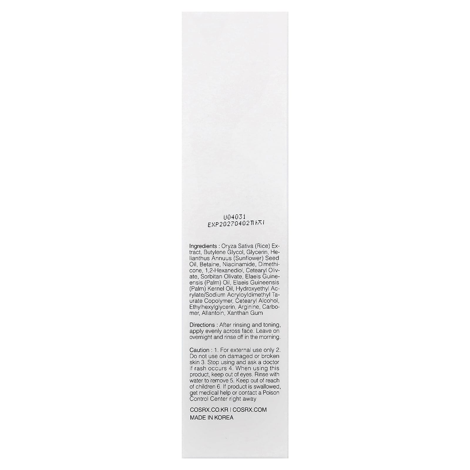 CosRx, Ultimate Nourishing Rice, Overnight Spa Beauty Mask, 2.02 fl oz (60 ml)