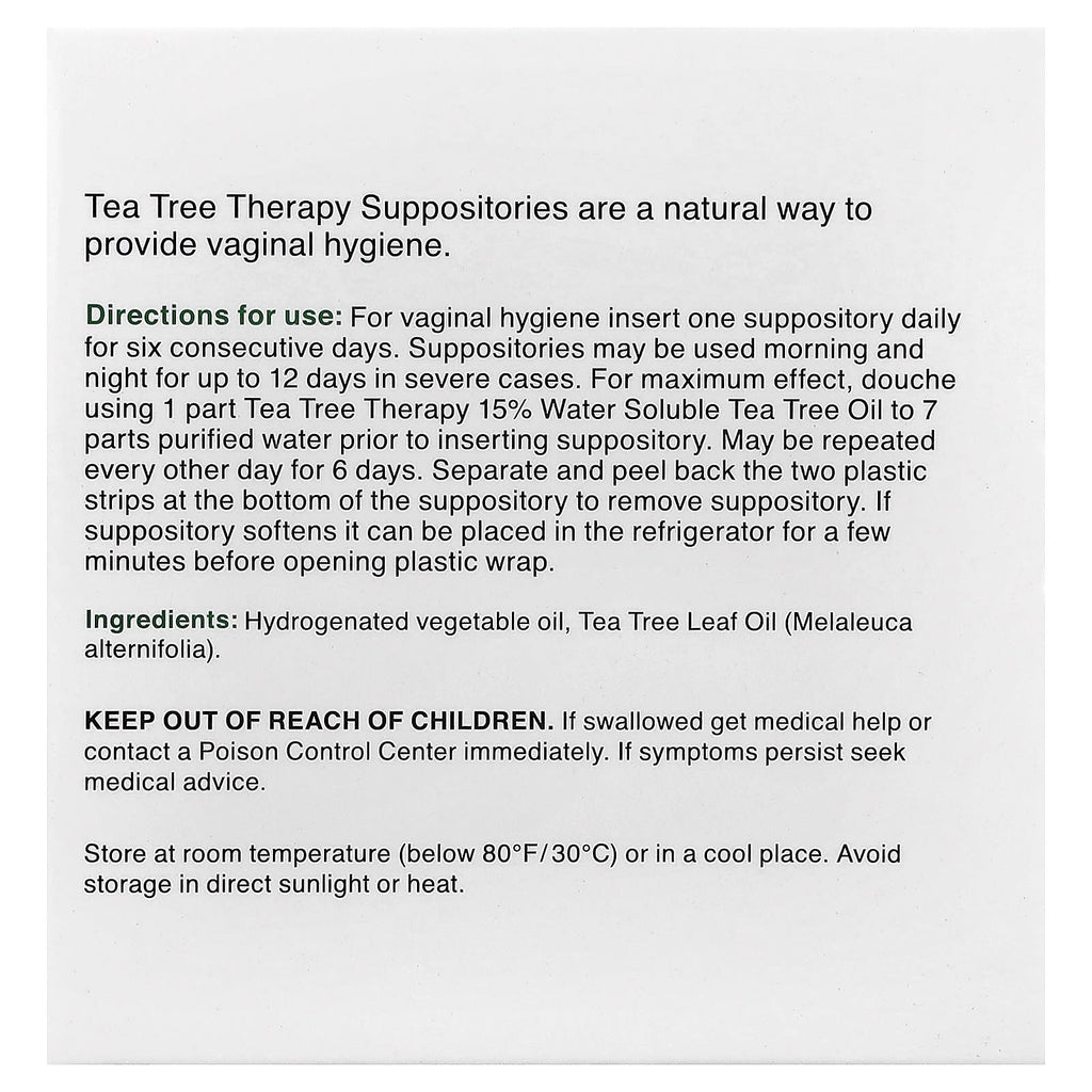 Tea Tree Therapy, Suppositories with Tea Tree Oil for Vaginal Hygiene, 6 Suppositories