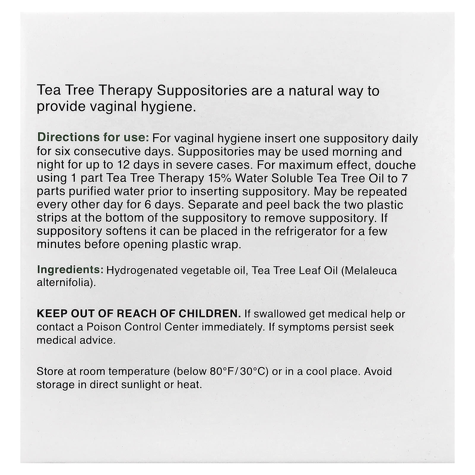 Tea Tree Therapy, Suppositories with Tea Tree Oil for Vaginal Hygiene, 6 Suppositories