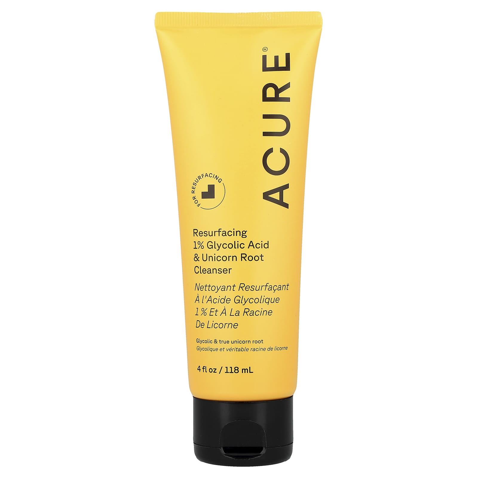 ACURE, Resurfacing, 1% Glycolic & Unicorn Root Cleanser, 4 fl oz (118 ml)