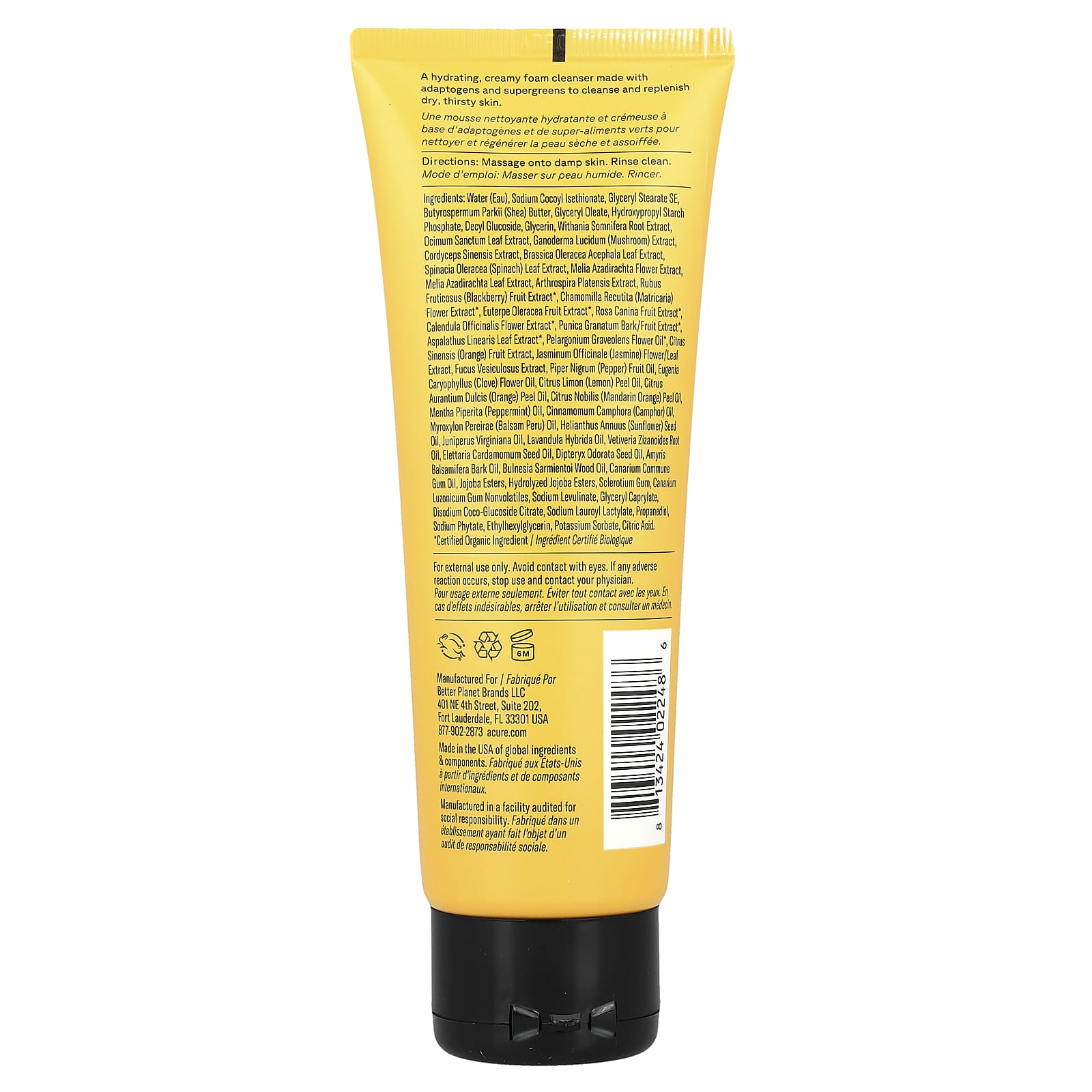 ACURE, Ultra Hydrating Green Juice Cleanser, For Dehydrated Skin, 4 fl oz (118 ml)