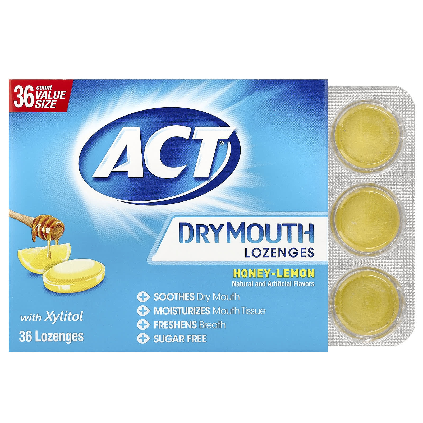 Act, Dry Mouth Lozenges with Xylitol, Honey-Lemon, 36 Lozenges
