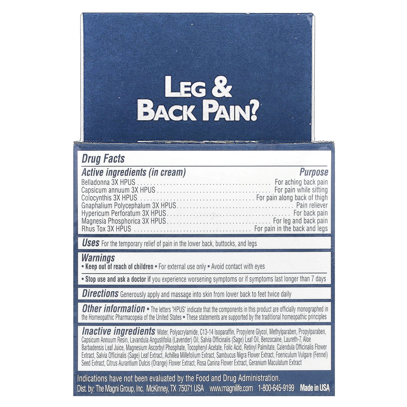 MagniLife, Leg & Back Pain Relief Cream, 4 oz (113 g)