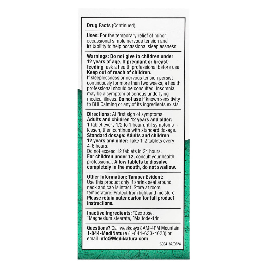 MediNatura, BHI, Calming, 100 Tablets