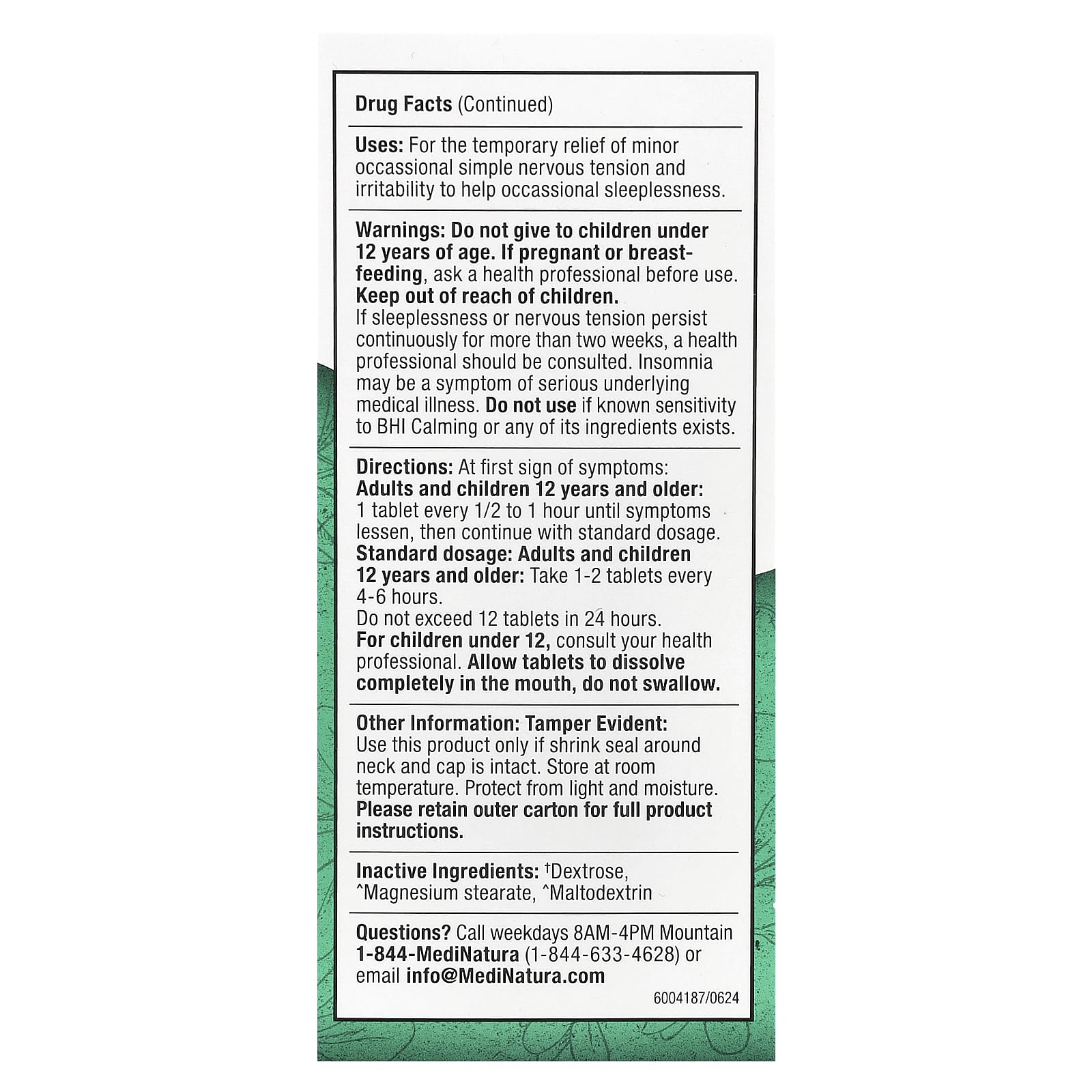 MediNatura, BHI, Calming, 100 Tablets