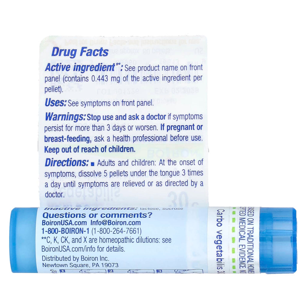 Boiron, Carbo Vegetabilis, 30C, Bloat & Gas Relief, Approx 80 Pellets