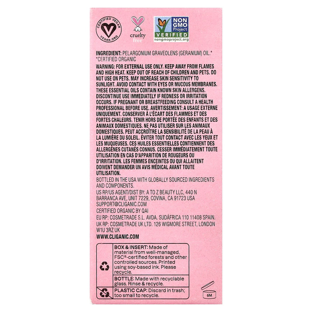 Cliganic, Moment of Ease™, 100% Pure Essential Oil, Geranium, 0.34 fl oz (10 ml)