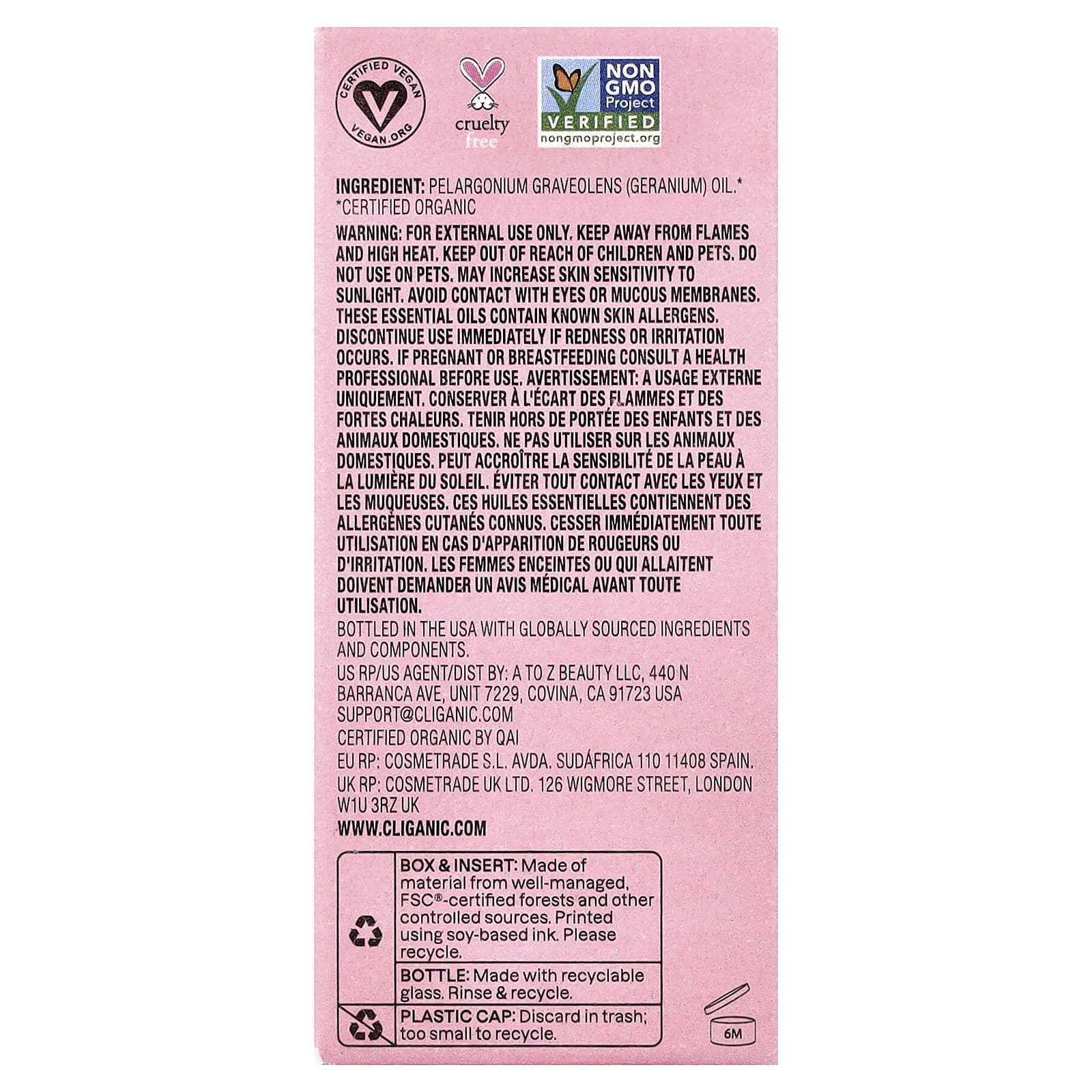 Cliganic, Moment of Ease™, 100% Pure Essential Oil, Geranium, 0.34 fl oz (10 ml)