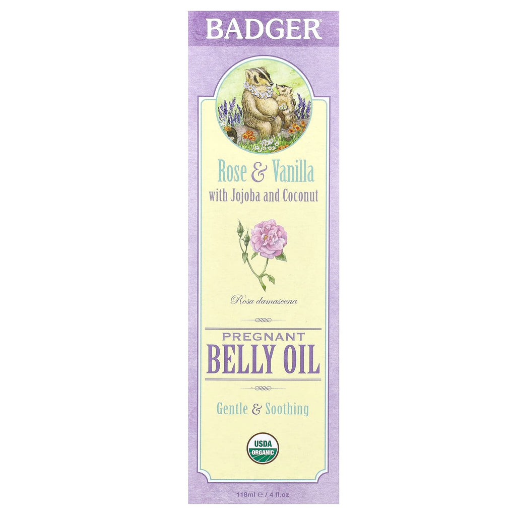 Badger, Pregnant Belly Oil, Rose & Vanilla, 4 fl oz (118 ml)