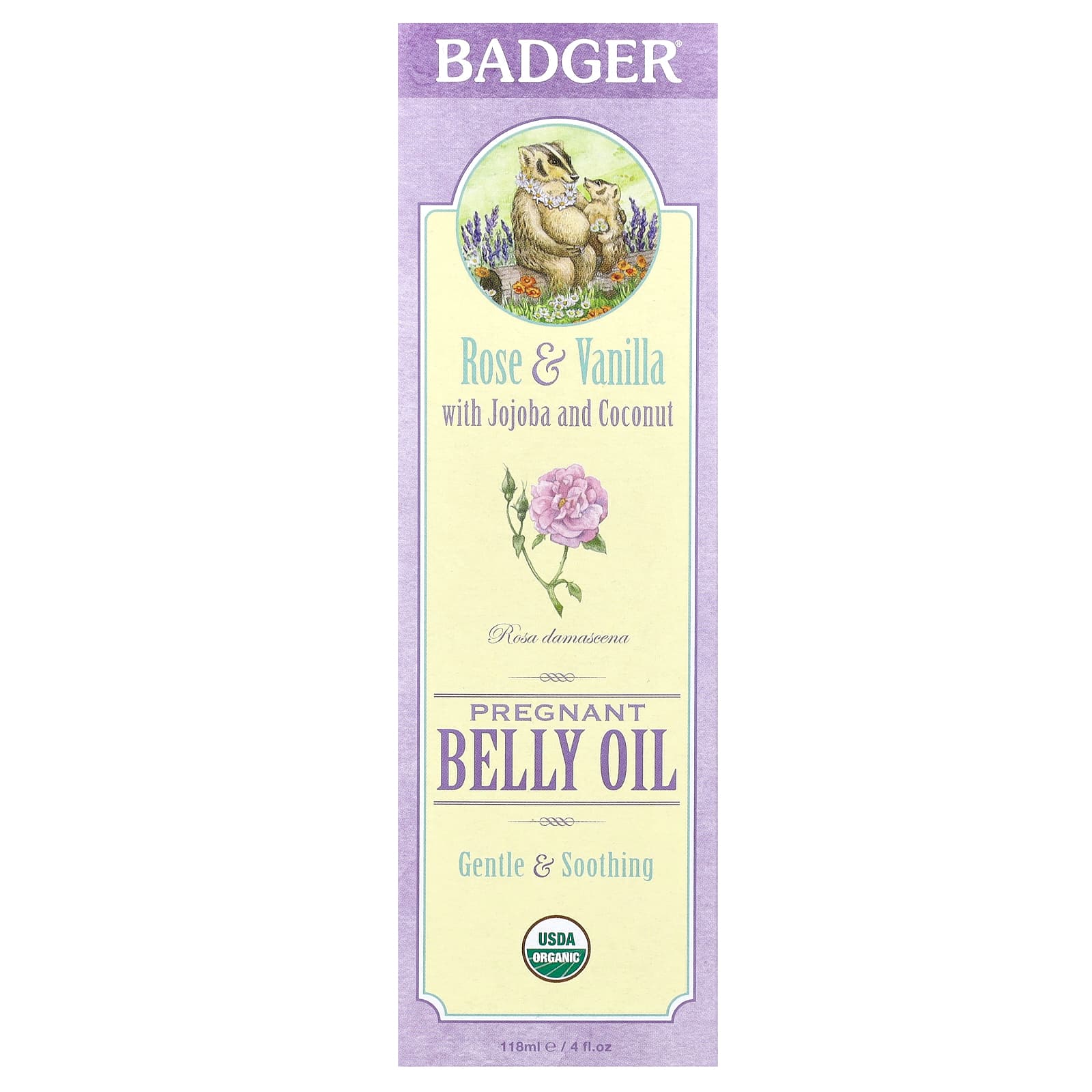 Badger, Pregnant Belly Oil, Rose & Vanilla, 4 fl oz (118 ml)