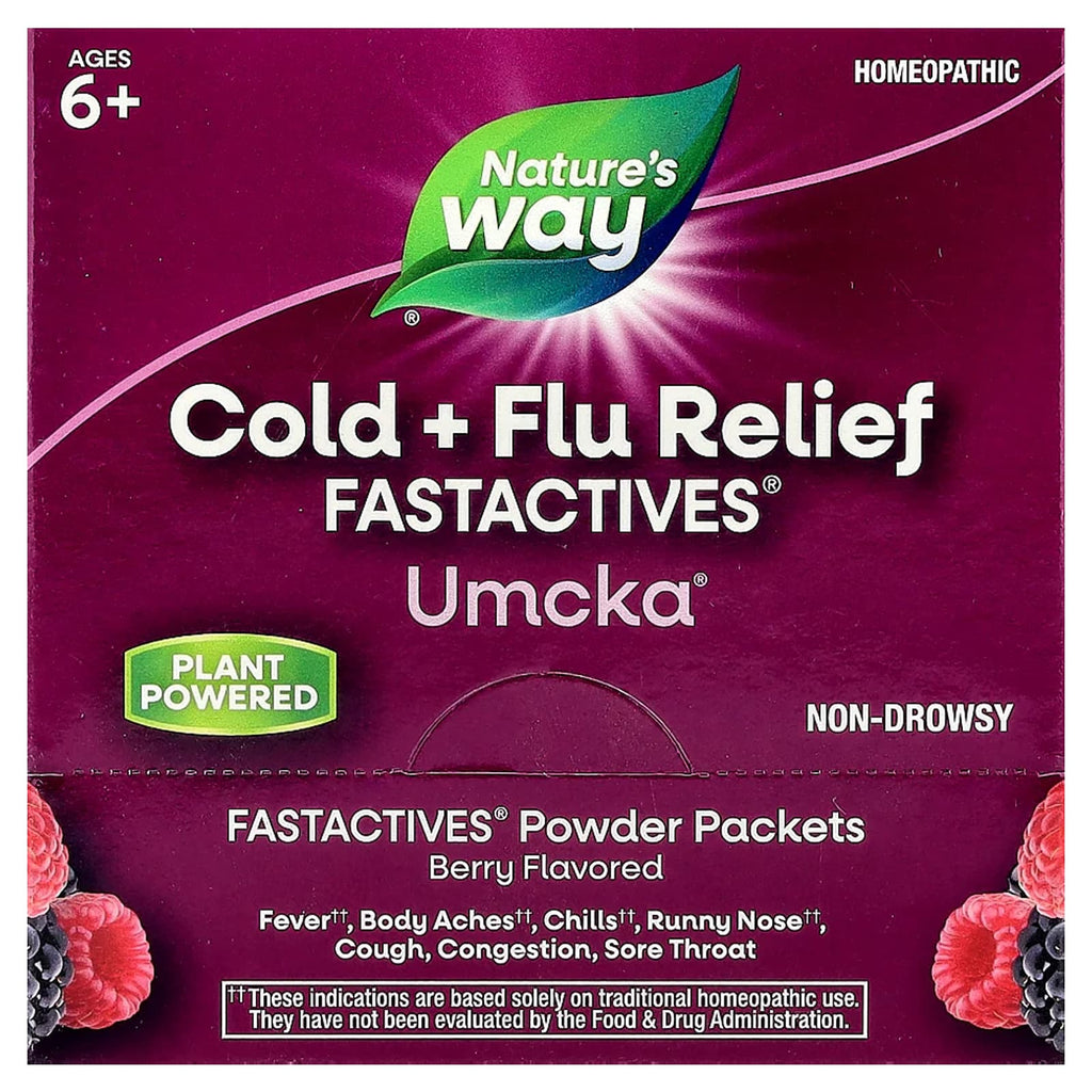 Nature's Way, Umcka®, Cold + Flu Relief, Ages 6+, Berry, 6 Boxes, 10 Packets Each