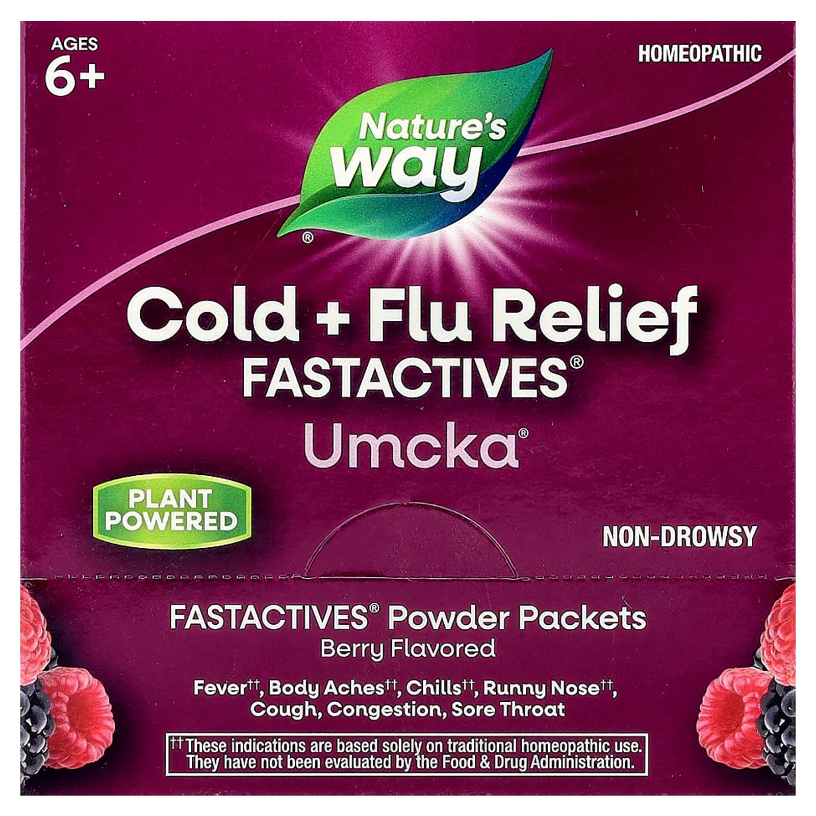 Nature's Way, Umcka®, Cold + Flu Relief, Ages 6+, Berry, 6 Boxes, 10 Packets Each