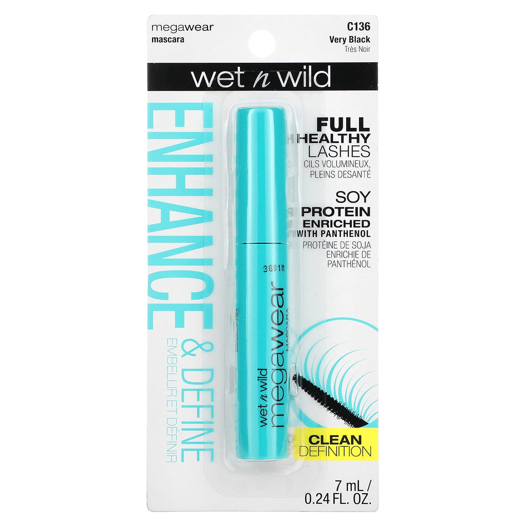 wet n wild, MegaWear Mascara, C136 Very Black, 0.24 fl oz (7 ml)