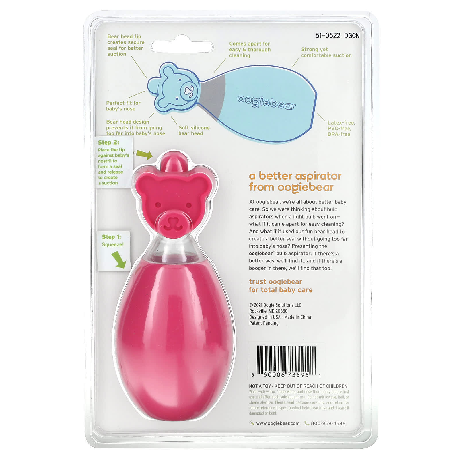 oogiebear, Bulb Aspirator, Pink, 1 Aspirator
