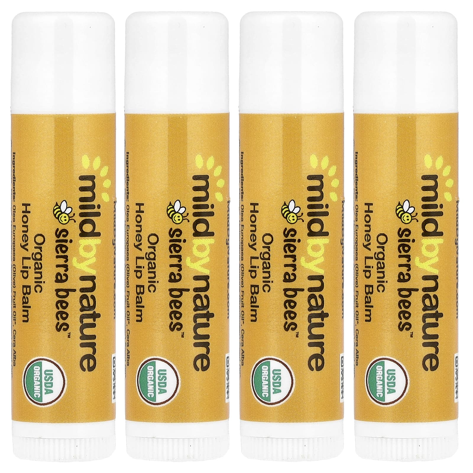 Mild By Nature, Sierra Bees™, Organic Lip Balms, Honey, 4 Pack, 0.15 oz (4.25 g) Each