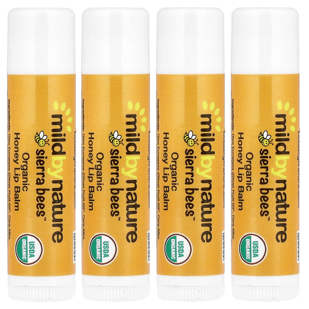 Mild By Nature, Sierra Bees™, Organic Lip Balms, Honey, 4 Pack, 0.15 oz (4.25 g) Each