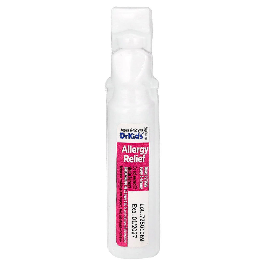 DrKids, Allergy Relief, Ages 6-12 Yrs, Mixed Berry, 24 Single-Use Vials, 0.17 fl oz (5 ml) Each