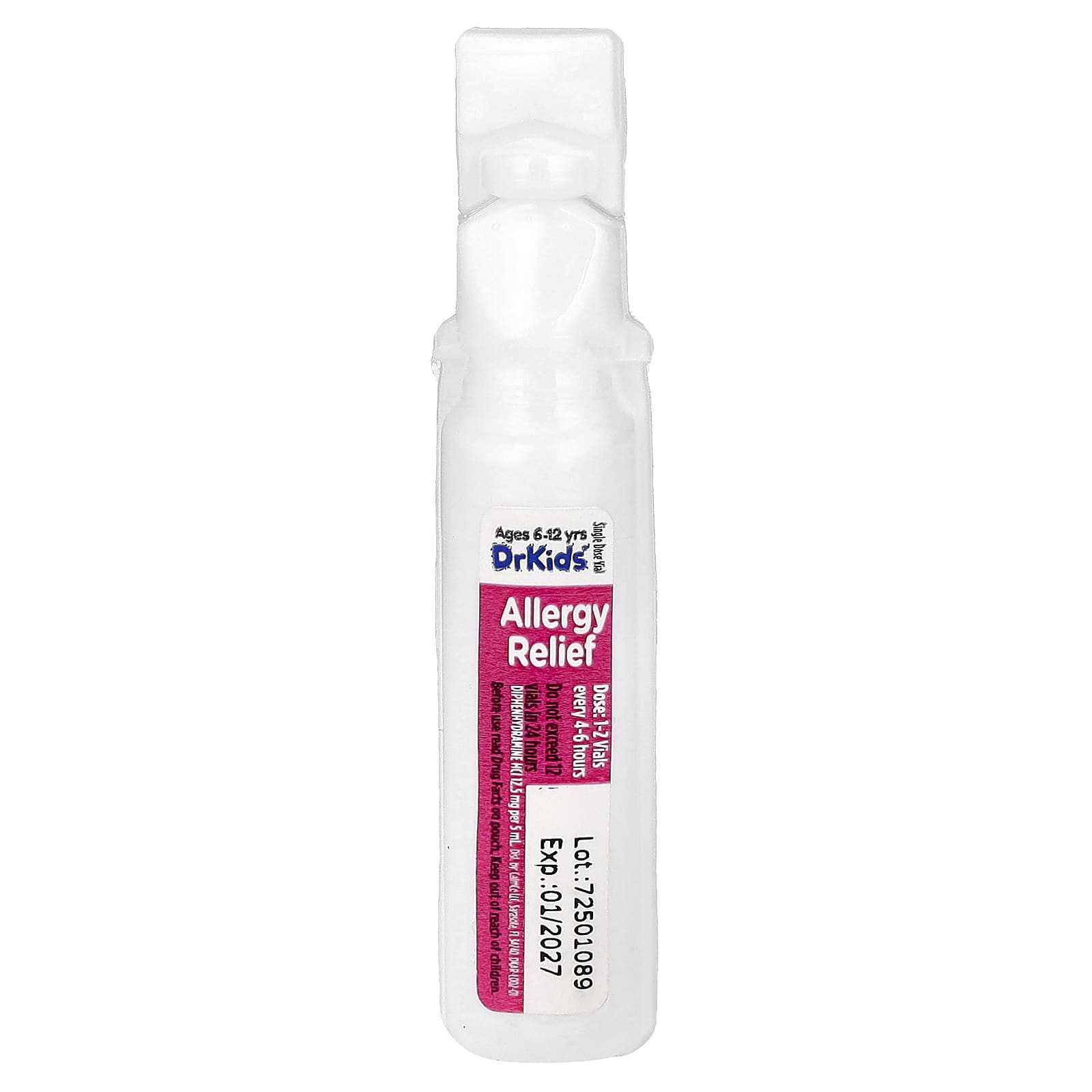 DrKids, Allergy Relief, Ages 6-12 Yrs, Mixed Berry, 24 Single-Use Vials, 0.17 fl oz (5 ml) Each
